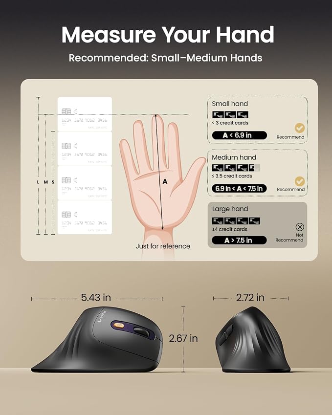 ProtoArc EM11 NL Wireless Ergonomic Mouse, Rechargeable, Black Purple | 58° vertical design supports a natural wrist posture, connect 3 devices via Bluetooth/2.4G USB-A, 500mAh USB-C rechargeable.
