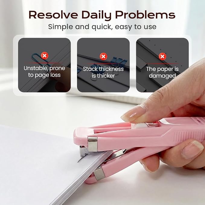 2 Pcs Portable Binder Clip Stapler, Handheld Paper Clam Clip Dispenser | Push Clips for Paper with 100 Refill Clips, Mini Handheld Push Stapler Clamps for Fixing Documents, School, Office