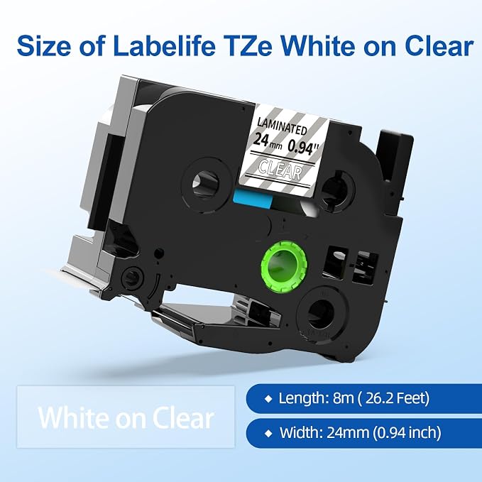 TZ White on Clear Label Tape 24mm Replace for Brother P Touch 1'' TZe-155 | TZe TZ Tape 24mm 0.94 Laminated Clear TZe155 Compatible with Ptouch PTD600 PT-D610BT PT-P710BT Label Maker, 4-Pack