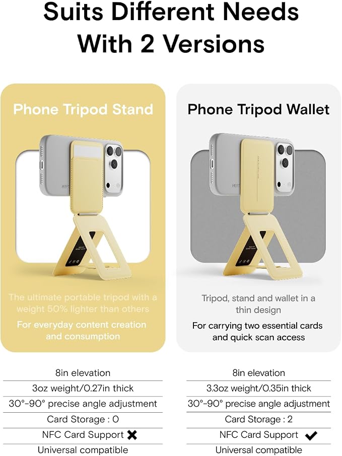 MOFT Phone Tripod Stand & Wallet, NFC Card Holder, Hold 1-2 Cards | Mulit-Angles | Portable l MOVAS Leather | Magsafe Compatible | Easy to Charge | Travel Essential |For Content Creators