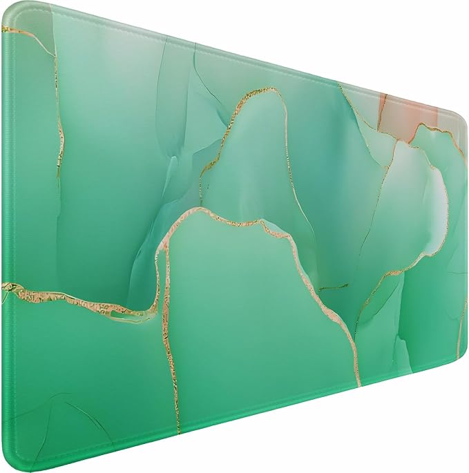 Large Mouse Pad 31.5 x 11.8 in, Gaming Mousepad with Stitched Edges, Premium Microfiber Cloth Surface, Waterproof Non-Slip Base Keyboard Desk Mat for Home Office Gaming, Marble Green