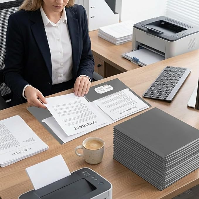 Zzrywuty File Folders with Pockets Letter Size,25-Pack Paper Folders with Card Slot,Grey Two Pocket Folders for School Students,Businessmen,Home and Office Workers