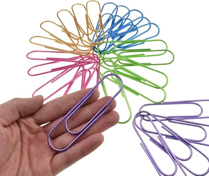 Hahiyo Paperclips 4" (100mm) Extra Large Paper Clips Sturdy Bright Assorted Colors Vinyl Coated Prevent Scratching Tearing The Pages 25 Pack Colorful (Colorful A)