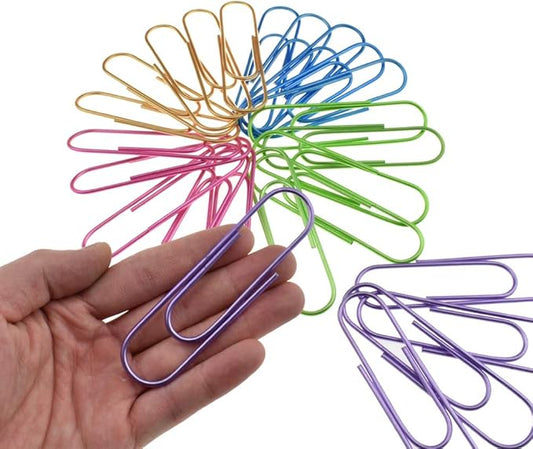 Hahiyo Paperclips 4" (100mm) Extra Large Paper Clips Sturdy Bright Assorted Colors Vinyl Coated Prevent Scratching Tearing The Pages 25 Pack Colorful (Colorful A)