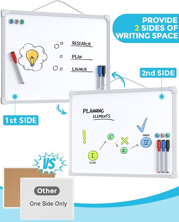 MaxGear Small Dry Erase Board, 14"x11" Double Sided Whiteboard, White Frame (Pack of 2)