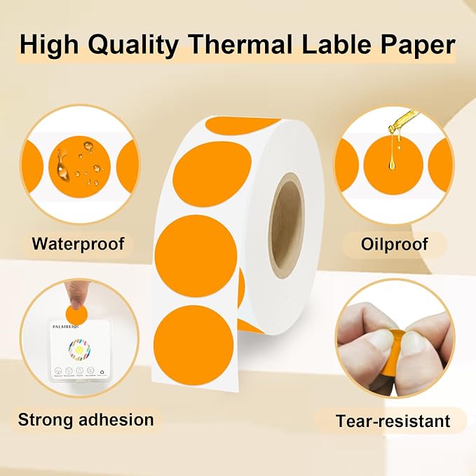 1 Inch Round Thermal Sticker Labels,Color Dot Stickers,Label Stickers,Waterproof,Oil Proof,for Thermal Printers,DIY,Office,Retail,Home and Warehouse Organization(Orange,1000 Pcs)