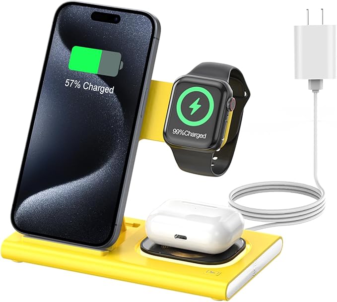 3 in 1 Foldable Wireless Fast Charging Station for Apple Multiple Devices | iPhone Charging Station for iPhone 17, Travel iWatch Charger Stand, Light Nightstand Charging Dock for Apple Watch/Airpods