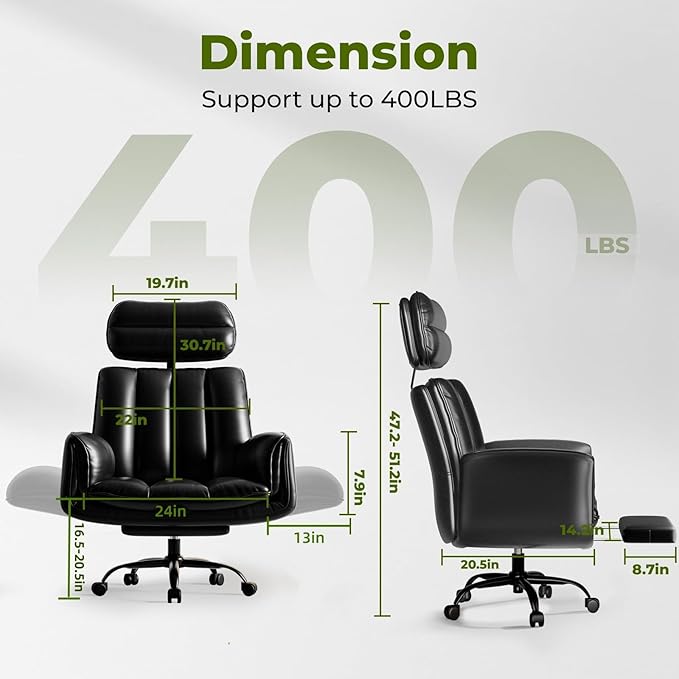 Criss Cross Office Chair with Armrests & Wheels, Comfy Big and Tall Chair, Ergonomic Executive Gaming Computer Chairs with Foot Rest, PU Leather Wide Seat Reclining Desk Chair, Black