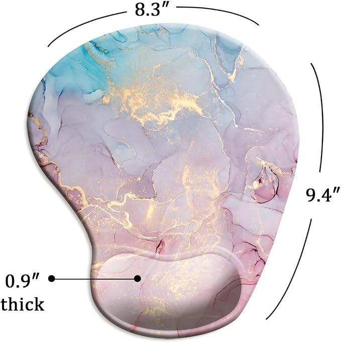 Ergonomic Mouse Pad with Wrist Support and Coaster,Mouse Pads with Non-Slip PU Base for Home Office Working Studying Easy Typing & Pain Relief Cyan Pink Marble
