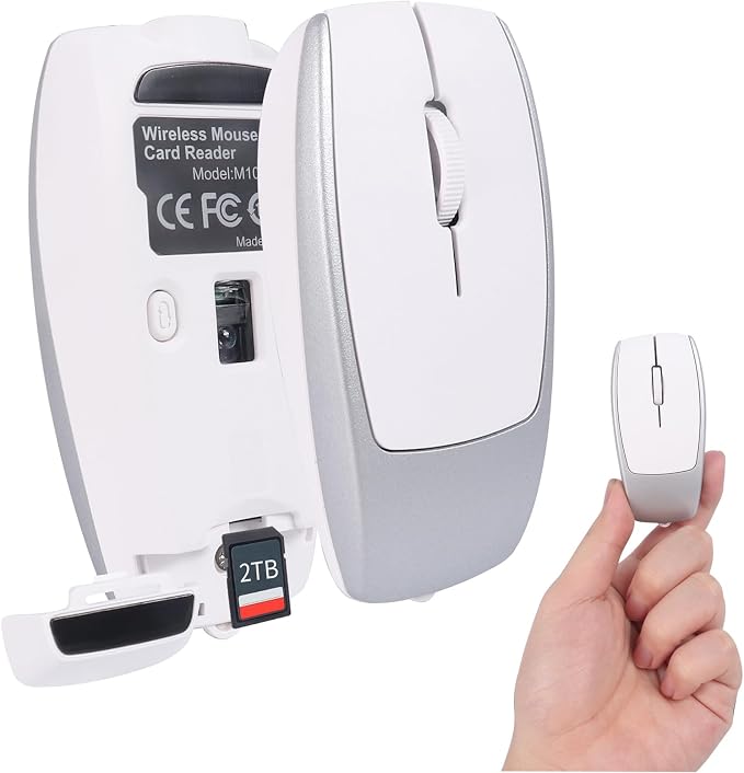 elec Space Mini Bluetooth Wireless Mouse with TF Card Reader, Rechargeable, Silent Click, Portable for Laptop, PC, Travel, Office & Home Use (Silver)