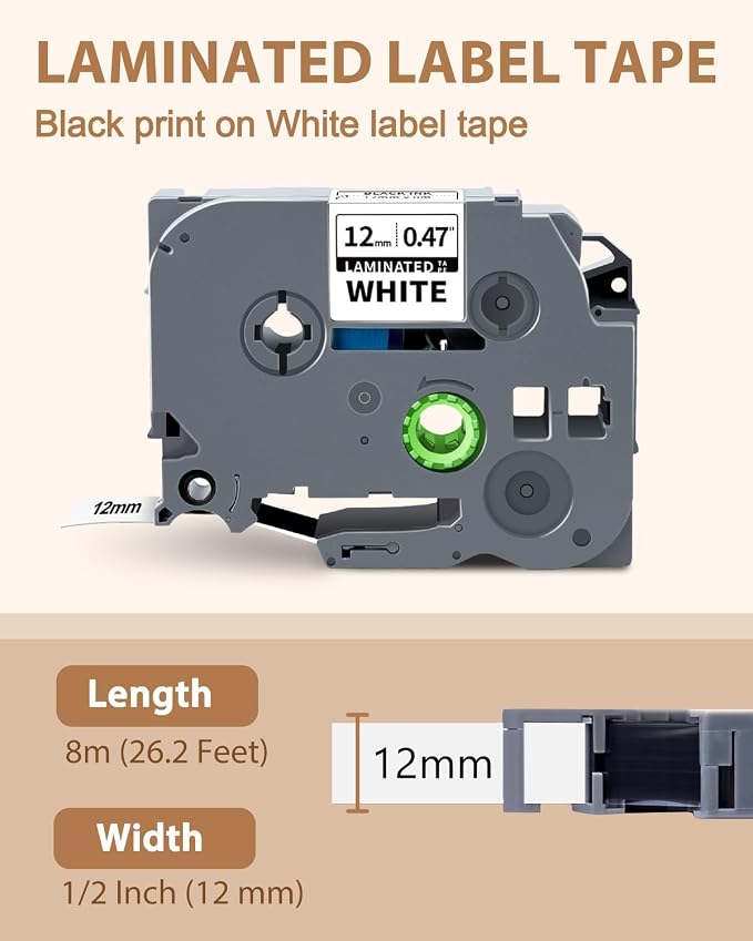 10-Pack TZe-231 TZ-231 TZe231 Compatible for Brother Label Tape | P Touch PT-D220 Label Tape 12mm 0.47 Laminated White for Ptouch PTD220 PT-D210 H100 PTD400 D600 D610BT Label Maker