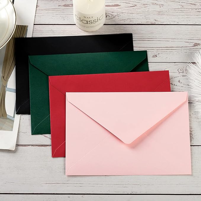 50 Pack A7 Black 5x7 Envelopes Invitation Envelopes with Stickers | Colorful Envelopes, For 5x7 Cards, Birthday, Weddings, Graduations, Baby Shower, 5.24 x 7.24 Inches