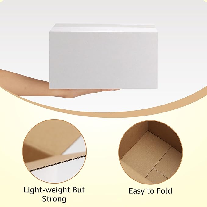 Calenzana 11x6x6 Shipping Boxes Set of 40, White Corrugated Cardboard Box for Mailing Packing Gifts Small Business