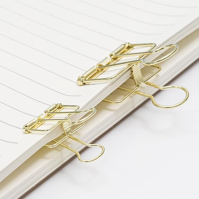 20 Pcs Hollow Out Long Tail Wire Binder Clips, 10 Medium + 10 Small | Gold, Assorted Sizes, Hollow Binder Clamps, Paper Binder Clips for Office School Supplies