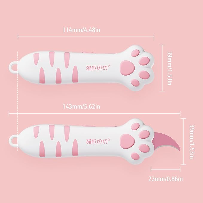 Cat Paw Box Cutter Retractable with Cat Paw Handle, Multifunctional Knife Set (Pink)