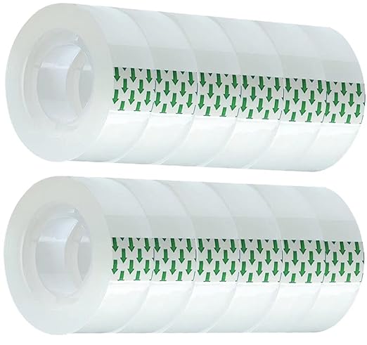 Clear Tape Refill 12 Rolls, Hand Tearable Transparent Tape for Dispenser, 3/4" x 1000inch Adhesive Tape for Office Home Craft Gift Wrapping (Not for Plastic Serrated Cutters)