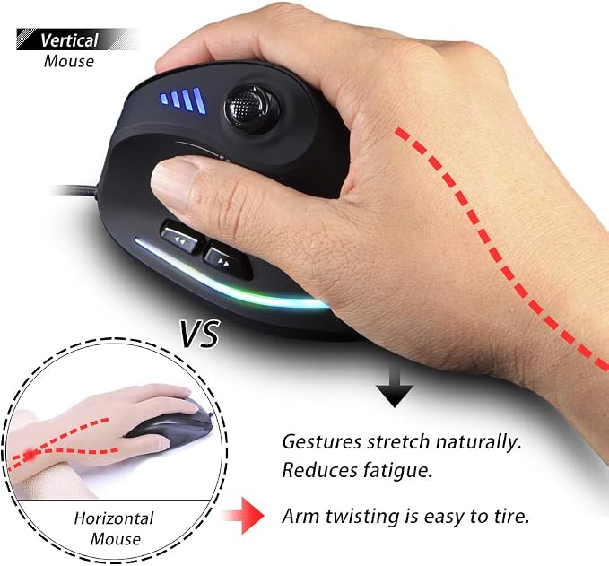 zelotes Ergonomic Gaming Mouse with Joystick,10000 DPI(6-Level Adjustable),11 Programmable Buttons,RGB Lighting, USB Optical Wired Vertical Mouse for Office/Gaming/Laptop/PC (Black)