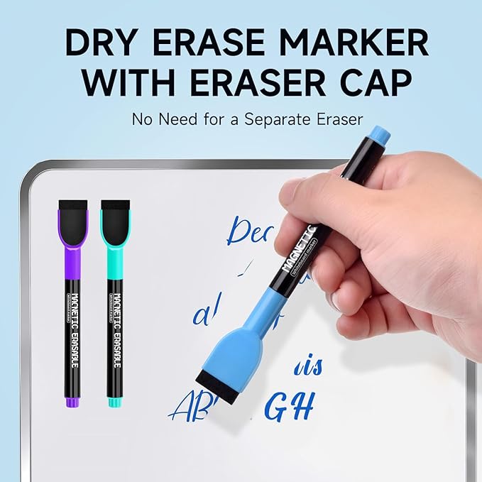 Magnetic Dry Erase Markers Fine Tip - 12 Colors Whiteboard Markers with Eraser Cap, Low Odor Thin Dry Erase Markers for Office Professional Use, Work On White board & Calendar