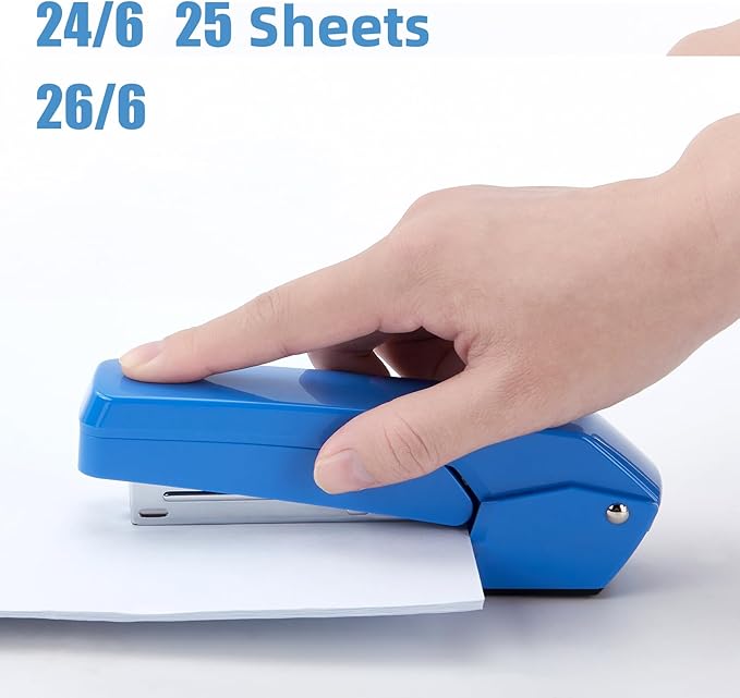 Deli/EZWORK Swing-Arm Swivel Stapler, 25 Sheets Capacity, 360 Degree Rotate Desk Staplers with 1000 Staples for Booklet or Book Binding, Blue