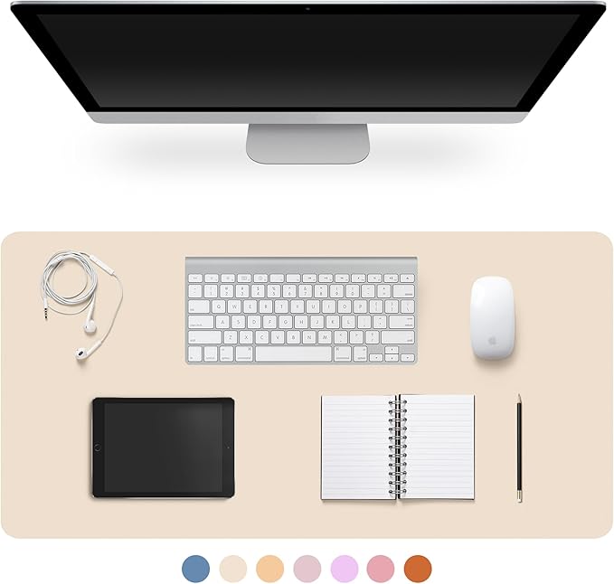 Leather Desk Pad Protector,Non-Slip Desk Pad(Eggshell, 23.6" x 13.7") | on-Slip PU Leather Large Mouse Pad,Easy Clean Desk Protecor Mat,Writing Pad for Office Work/Home/Decor