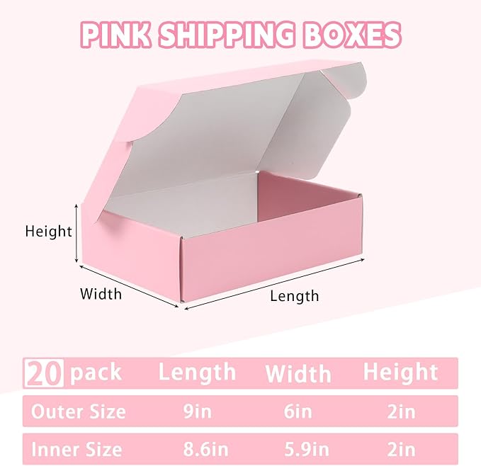 FORBFAN 9x6x2 Inch Pink Shipping Boxes, 30-Pack Mailing Boxes for Small Business, Corrugated Cardboard Box for Shipping, Packaging