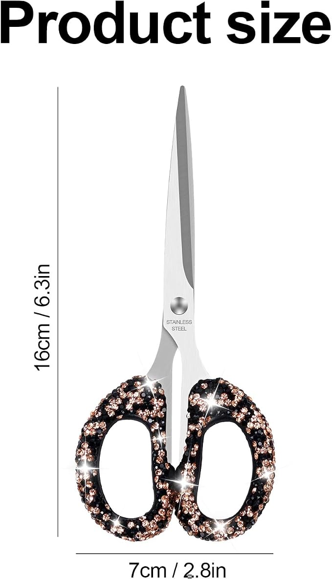 Koqye 6.3-Inch Rhinestone Scissors - Stainless Steel Cute Scissors for Office, Home & Crafting, Decorative Bling Handle Paper Cutting Tool (Black)