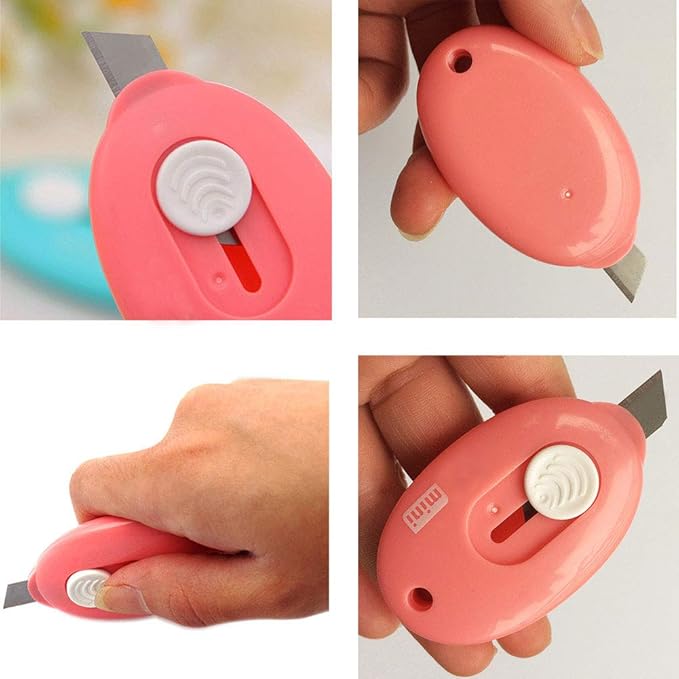 Mini Utility Knives Box Cutter Retractable Letter Opener (Blue/Pink/White) 6PC