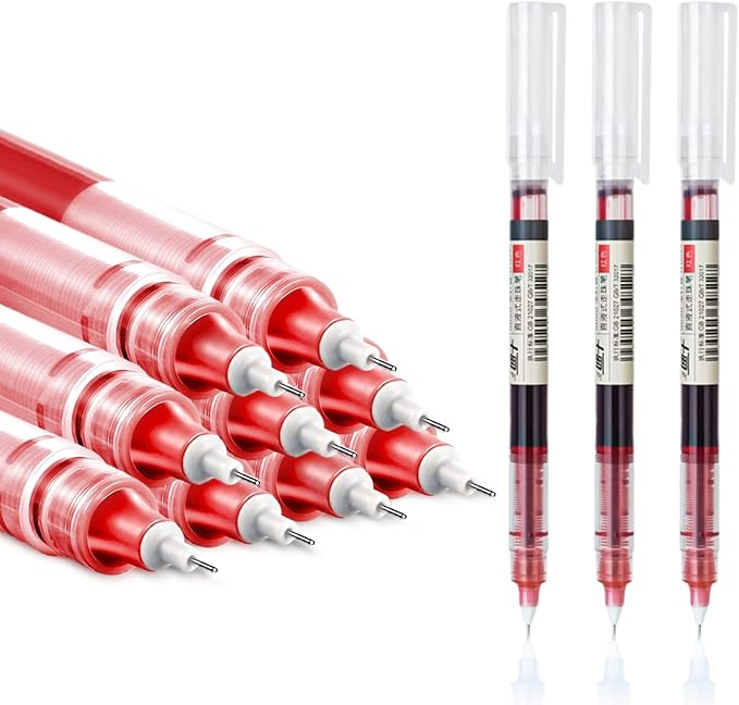 12 Pieces Rolling Ball Pens, Quick Dry Ink 0.5 mm Extra Fine Point Pens Liquid Ink Pen Rollerball Pens Red