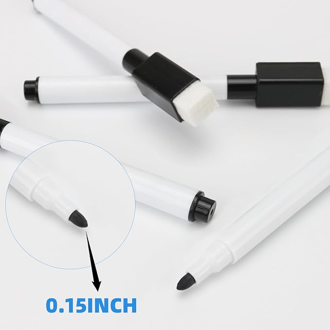 50 Pcs Magnetic Dry Erase Markers, Fine Point Tip, Black | Mini White Board Markers, with Eraser Cap, Bulk for Student, Office School Supplies