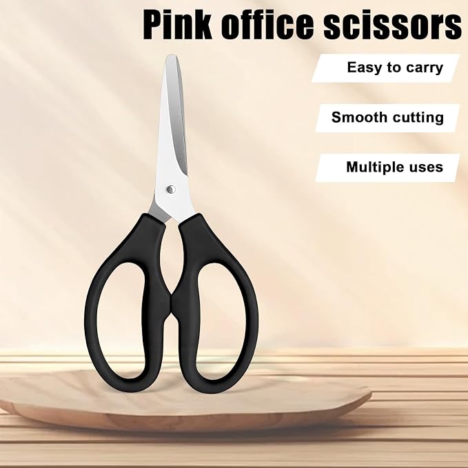 Black Office Scissors All Purpose, 5" Small Black Scissor Sharp Stainless Steel Blade Shears with Straight ABS Handle for Office, Home