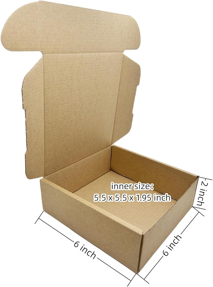 6 x 6 x 2 Inches Small Shipping Boxes 50 Pack Corrugated Cardboard Packaging Business Moving Mailing Box