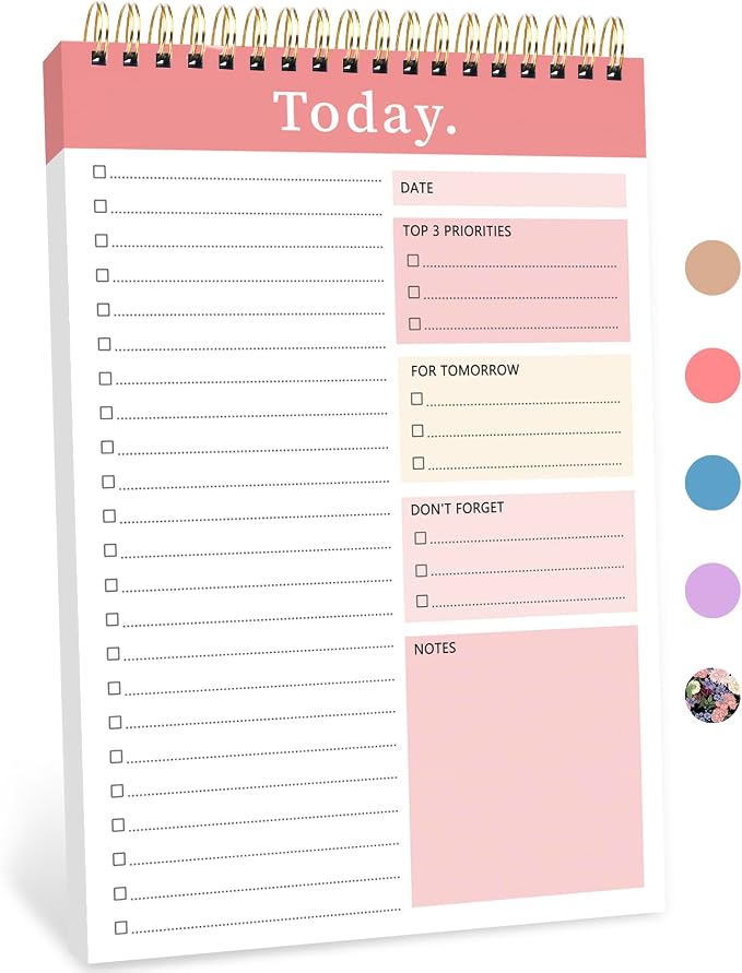 To Do List Notepad - Undated Daily Planner for Work and Goal Achievement | 52 Sheets, Large Writing Space, Ideal for Home, Office & School, Perfect for Daily Planning & Staying Organized, Black Grey