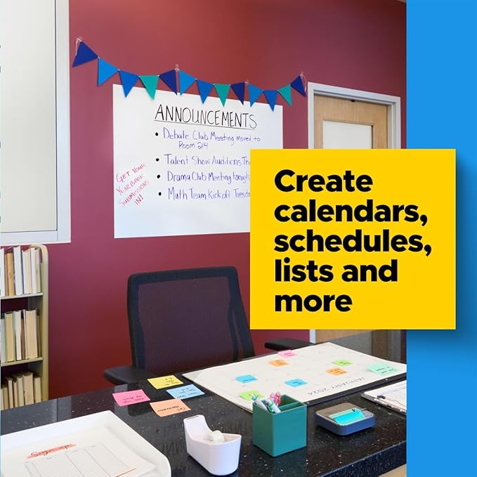 Post-it Easy Erase Permanent Marker Whiteboard Surface Permanent Marker Wipes Away with Water 8 ft X 4 ft White Dry Erase Whiteboard Film