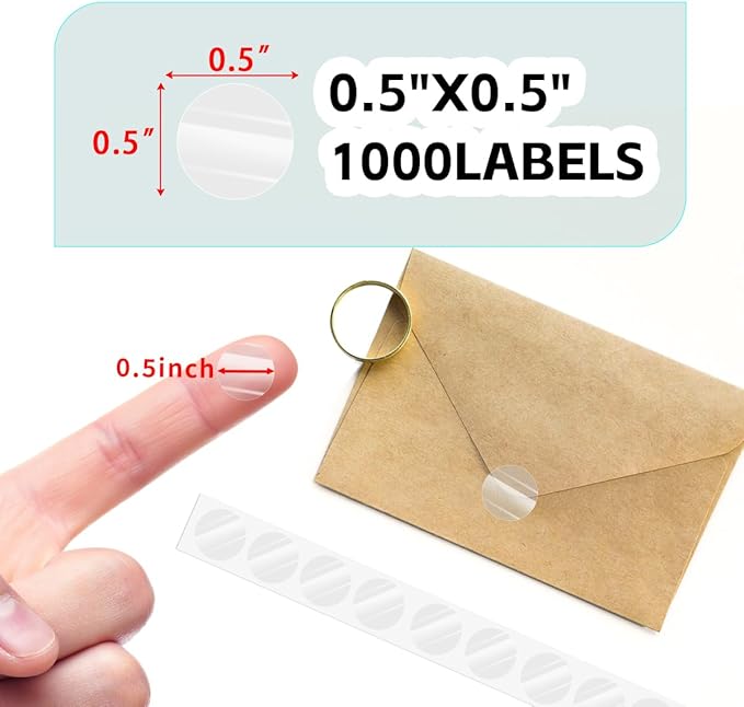 PARLAIM 0.5 inch Round Clear Circle Dot Sticker, 1000pcs Transparent Adhesive Label for Envelope, Cosmetic Box, Gift Bag, Translucent Wafer Package Seals