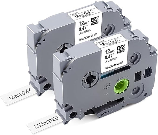TZe-231 Replace for Brother P Touch Label Maker Tape 12mm 0.47 Laminated White，Tze-2312pk Black Ink on White Tape for PT-H103w H110 D210 D220 D400 1180 1280 1890 2040,8m 26.2ft