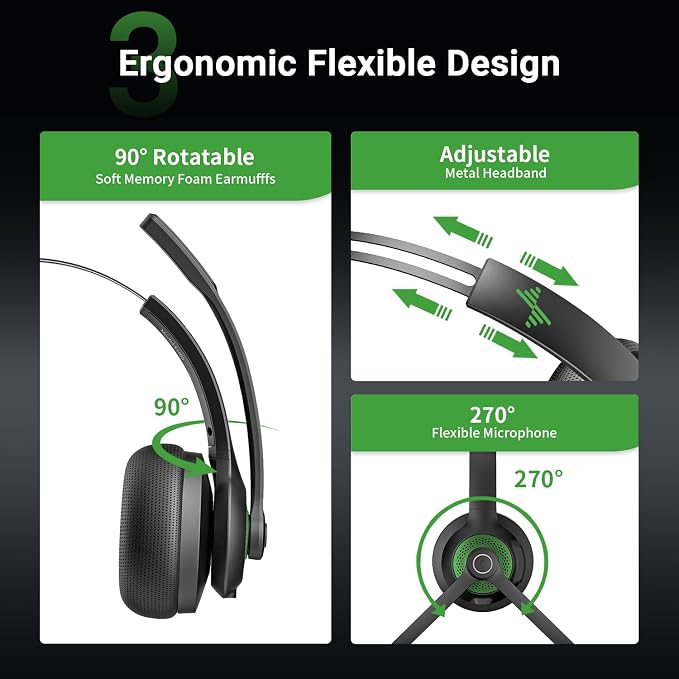 Bluetooth Wireless Headset with Mic for Work, Bluetooth 5.2, Advanced Noise Reduction Microphone, Clear Calls - Comfortable On-Ear Headphones, Applicable to PC, Laptop, Phone, Android, Zoom, Office