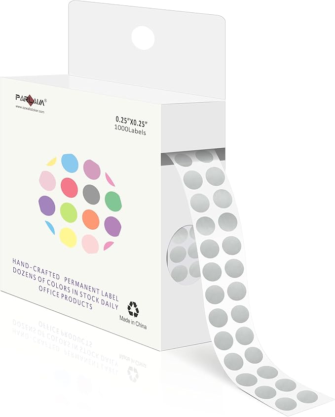 PARLAIM 1/4 Inch Circle Sticker Labels,1000 Stickers Round Color Coding Circle Dots Stickers, Adhesive Roll Dot Label for Inventory Organize, File Classification(Silver)