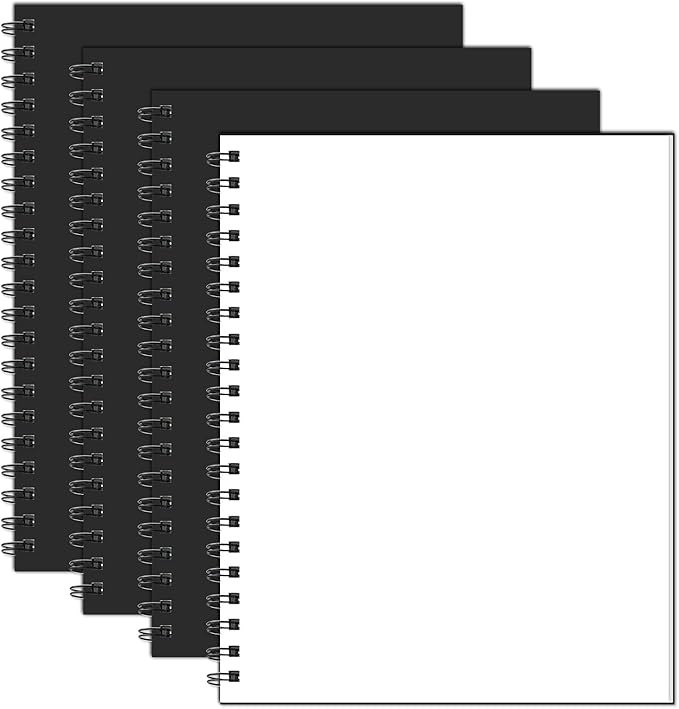 Unlined Spiral Notebook 8.5" x 11" Black Hardcover Blank Journal | A4 large size,4 pack sketch book,100gsm thick paper no ink bleed for drawing note taking school office,160 pages