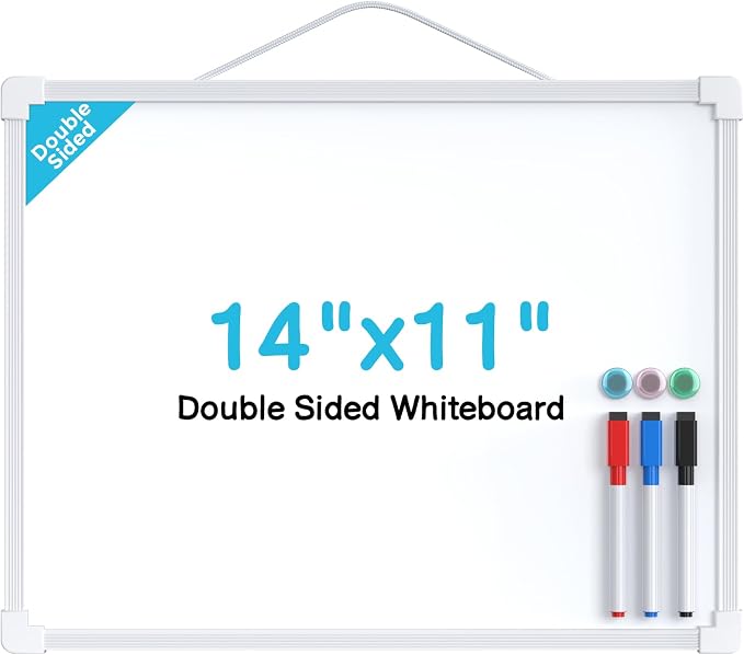 MaxGear Small Dry Erase Board, 14"x11" Double Sided Whiteboard, White Frame | Hanging White Board for Wall, Includes 3 Dry Erase Markers 3 magnets Double Sided Tapes, Portable for Planning, Home, Office