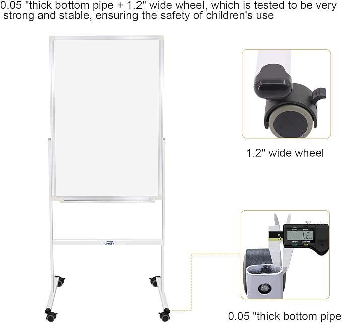 24"x36" Dry Erase Board with Stand - Adjustable Height Double Side Mobile Magnetic Rolling Whiteboard on Wheels for Home, Office & School