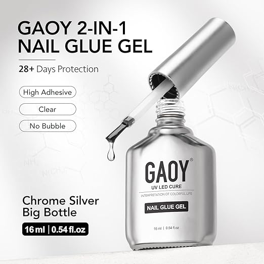 GAOY 4 Pcs 16ml Gel Nail Glue for Acrylic Nails Tips, 2 in 1 Nail Glue and Base Coat, UV Light Cure