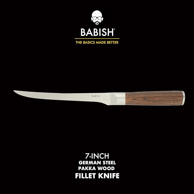 Babish 1.4116 German Stainless Steel Boning & Fillet Knife with Dark Pakka Wood Handle – 6-Inch Full-Tang Flexible Kitchen Knife for Meat, Poultry, Fish & Precision Butchering