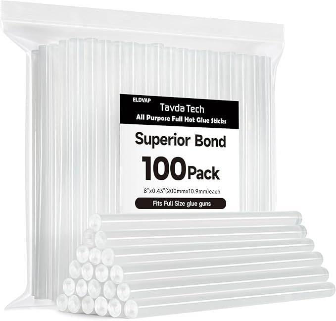 Clear Full Size Hot Glue Sticks 100 Pack, 0.43" x 8", All Temperature for Most Full-Size Glue Guns, Strong Adhesive for DIY Crafts, Repairs & Holiday Decorations