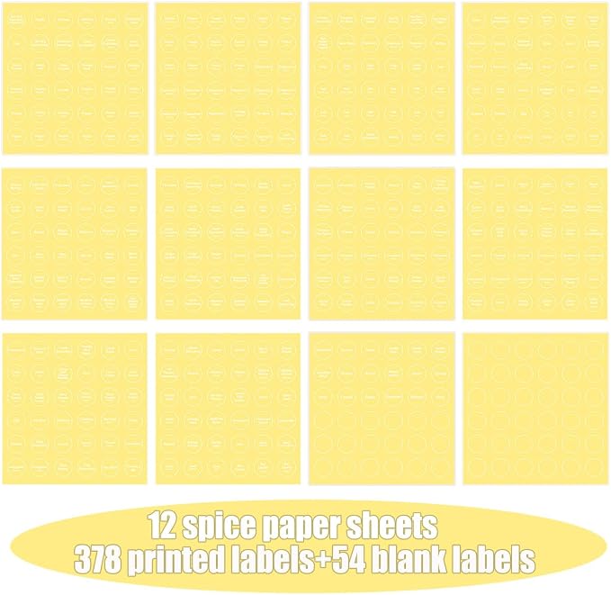 Spice Labels, 432Pcs Spice Labels Stickers 1.4in Waterproof Adhesive Round Preprinted Spice with Blank Label Tear Resistant Sticker for Kitchen Jars Caps Food Containers Organizers (Transparent)