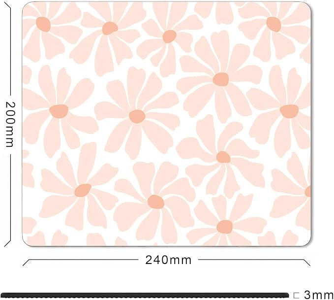 Square Pink Daisy Mouse Pad Small, Cute Boho Flower Computer Mouse Pads, Non-Slip Rubber Base Aesthetic Mousepad Washable Cloth, Minimalist White Girly Decor Gifts, Coworker Gift for Girls Kids