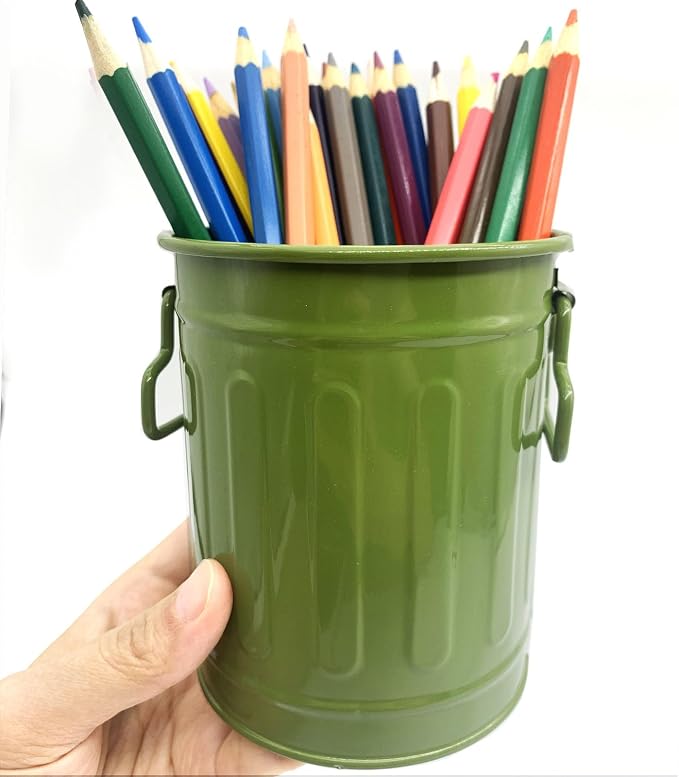 Desk Pen Holder, 2 Pack Metal Pencil Holder for Desk, Desk Organizer with Handle, Makeup Brush Holders, Pencil Cup, Desktop Storage Organizer for Office, School, Home (Green, Red)