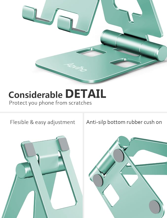Aoviho Foldable Cell Phone Stand for Desk, Holder for iPhone,Mint Green | Folds Flat for Easy Storage, Hands-Free Viewing, Fits iPhone 17/16/15 Series & Samsung Galaxy, Ideal for Office & Home