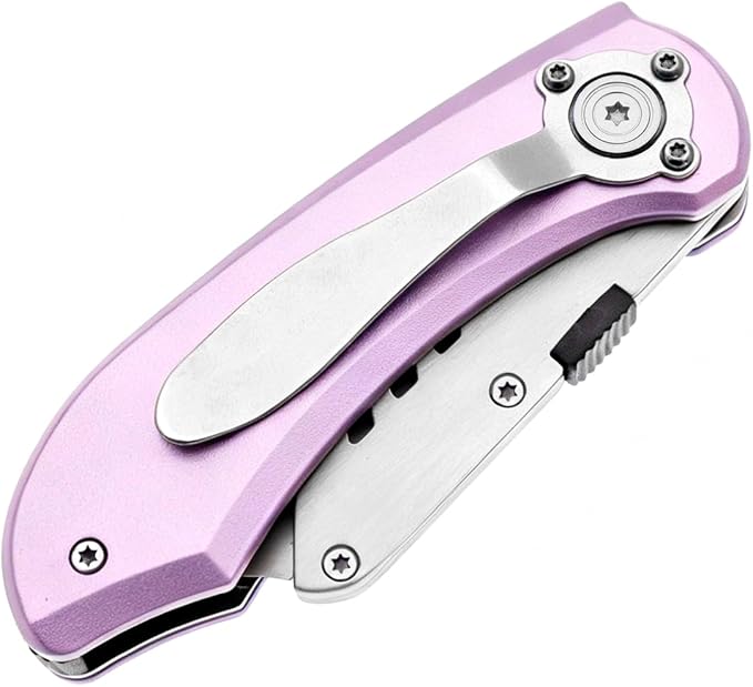 Utility Knife Folding Safety Lock Quick Change with 10 Extra SK5 Replacement Blade Lightweight Aluminum Handle & Pocket Clip Multi-Use Box Cutter Office Home Art Diy Great Gift Choice (New.Pink)