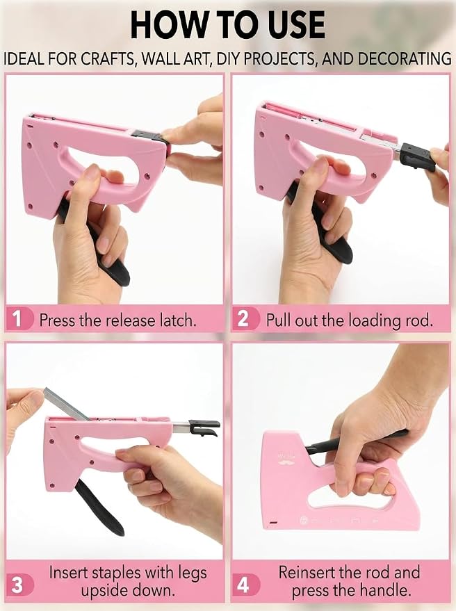 Mr. Pen- Light Duty Staple Gun with 2100 Staples and Staple Remover | 1/4, 5/16, 3/8 Inch, Pink, Stapler Gun for Wood, Upholstery, Fabric, Crafts, DIY and Decoration