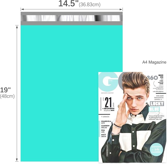 Fuxury 500Pcs Poly Mailers 14.5x19", Bulk Shipping Bags for Clothing Teal | Strong Adhesive Shipping Envelopes for Small Business Suppliers,Waterproof Mailers Poly Bags Mailing Envelopes
